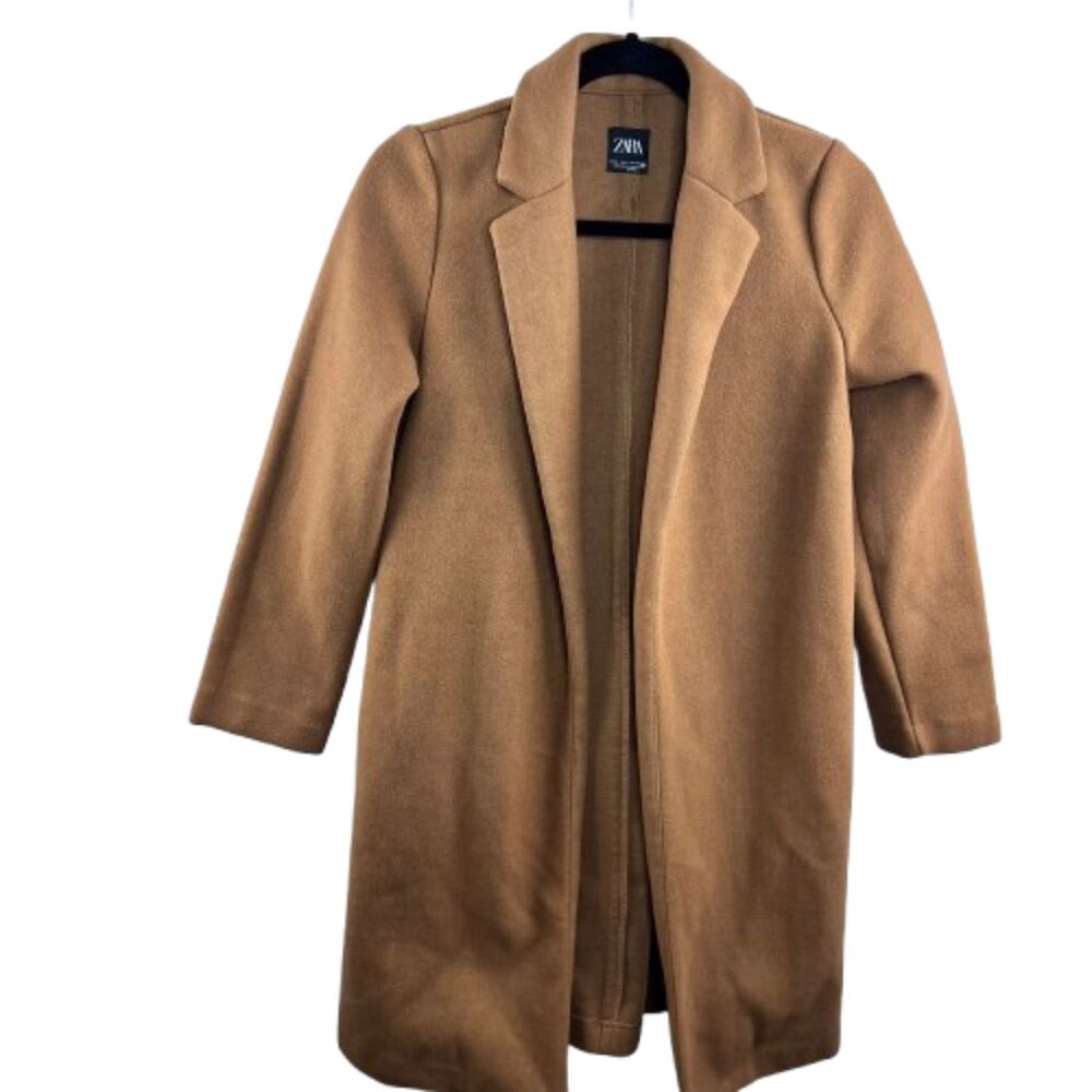 ZARA Women's Camel Classic Minimalist Tan Longline Coat Size S